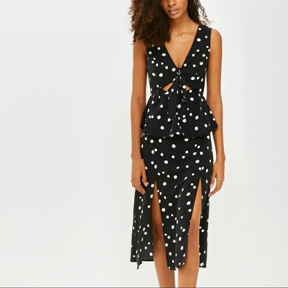 Topshop Spot Peplum Cut Out Midi Dress